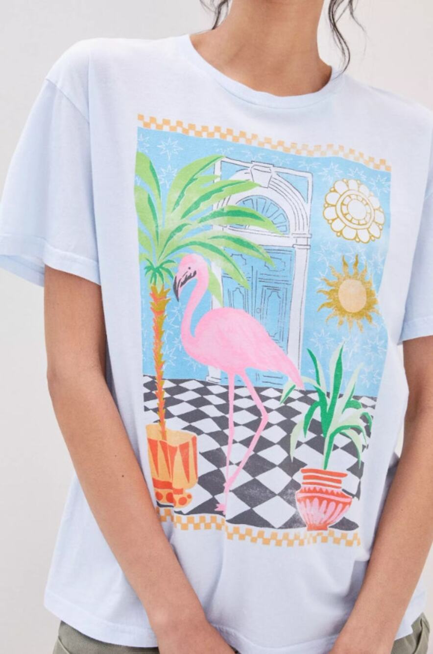 Back When Anthropologie Large Blue Flamingo Graphic Tee Tropical 100% Cotton